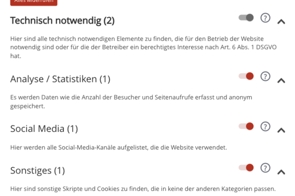 Screenshot einer Cookie Einwilligung